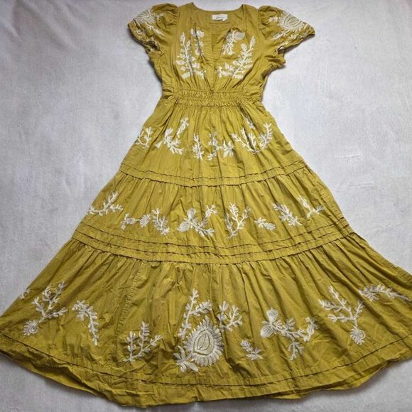 M By Anthropologie The Somerset printed maxi dress yellow embroidered flowers 2 - Picture 1 of 12